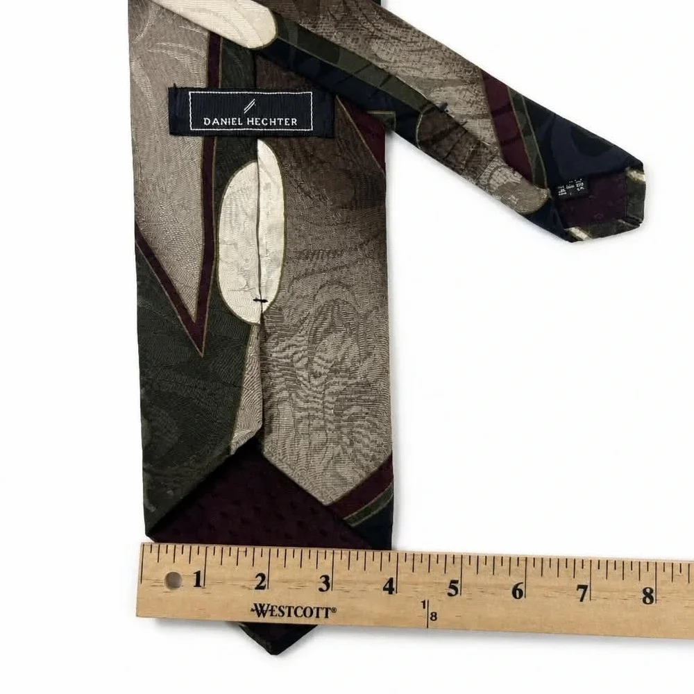 Daniel Hechter Silk Tie Mens Vintage Abstract Oval Geometric Blue Gray Maroon